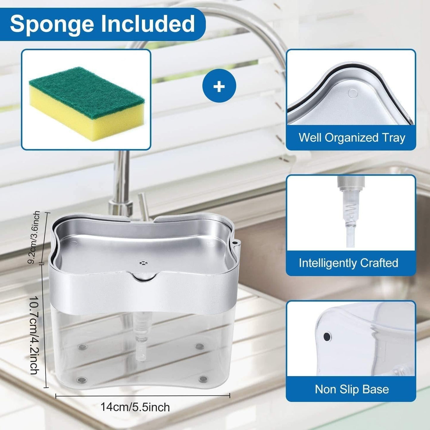 Soap Dispenser-2 in 1 Liquid Soap Dispenser with Sponge Holder